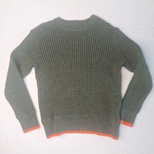 Gap Kids Boys Olive Green Waffle Knit Sweater‎ Orange Trim Size M 8 Pullover